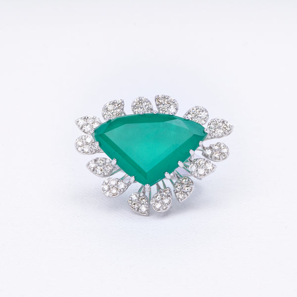 Emerald Diamond Sunburst Ring | Geometric Statement Ring