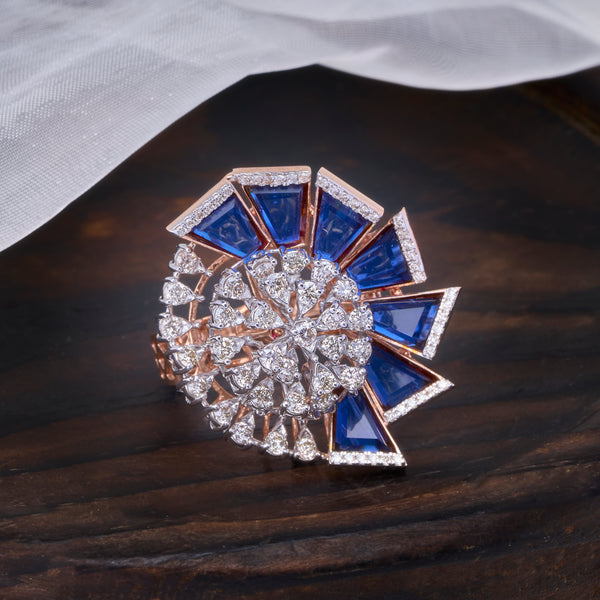Sapphire Diamond Fan Cluster Ring | Art Deco Inspired