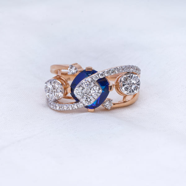 Blue Sapphire Wave Diamond Ring | Modern Luxury Ring