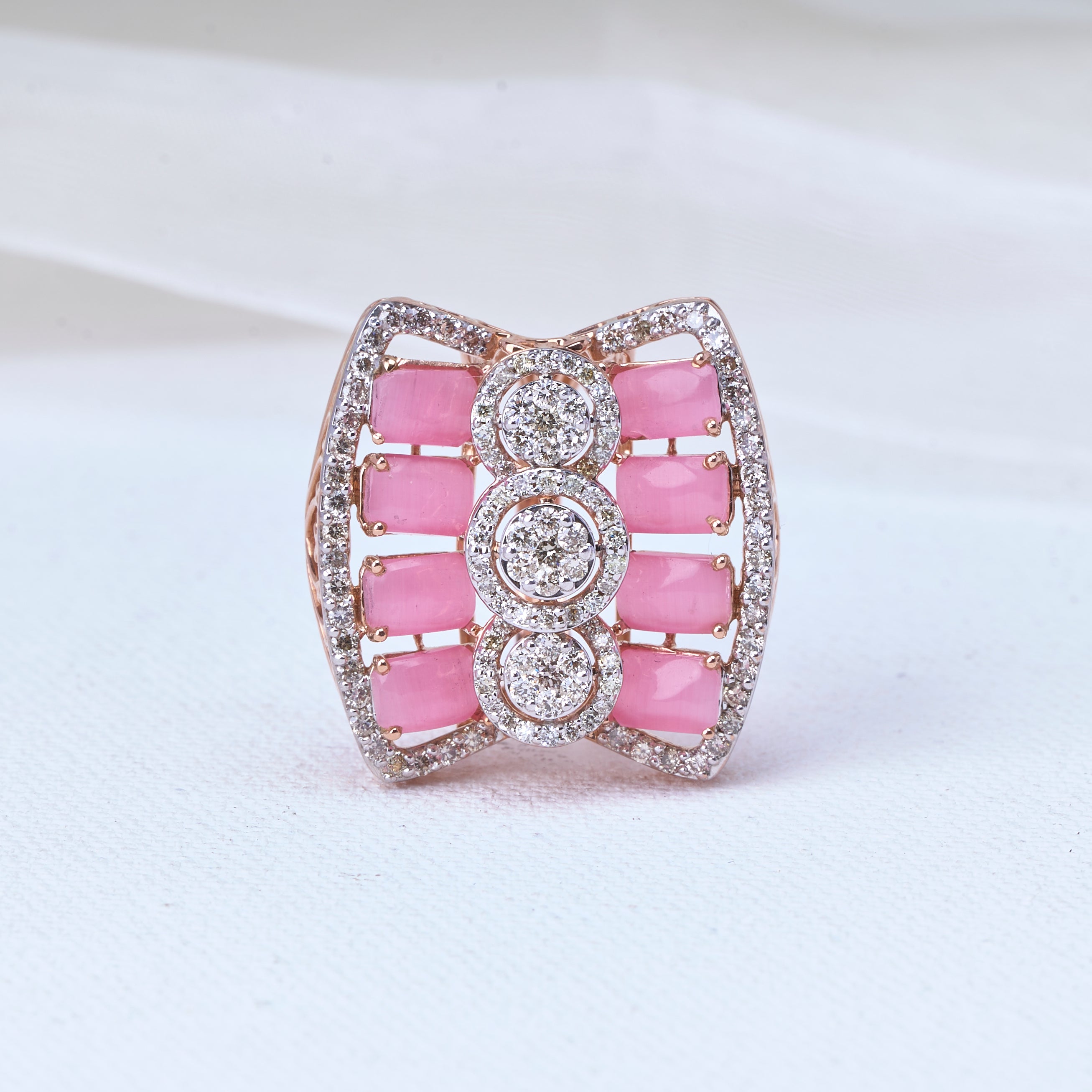 Pink Sapphire Diamond Art Deco Ring | Geometric Luxury Ring