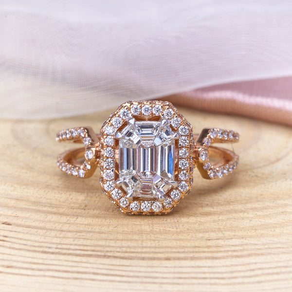 Emerald Cut Diamond Illusion Ring | Vintage Inspired Ring
