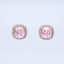 18K gold cushion-cut CZ stud earrings with sparkling halo design 