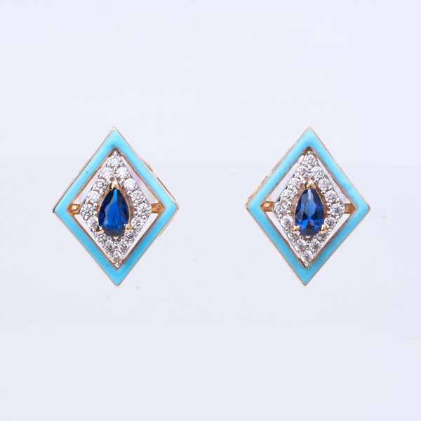 Sapphire Enamel Geometric Stud Earrings - Modern Art Deco