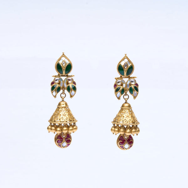 Traditional Kundan Jhumka Earrings - Antique Finish