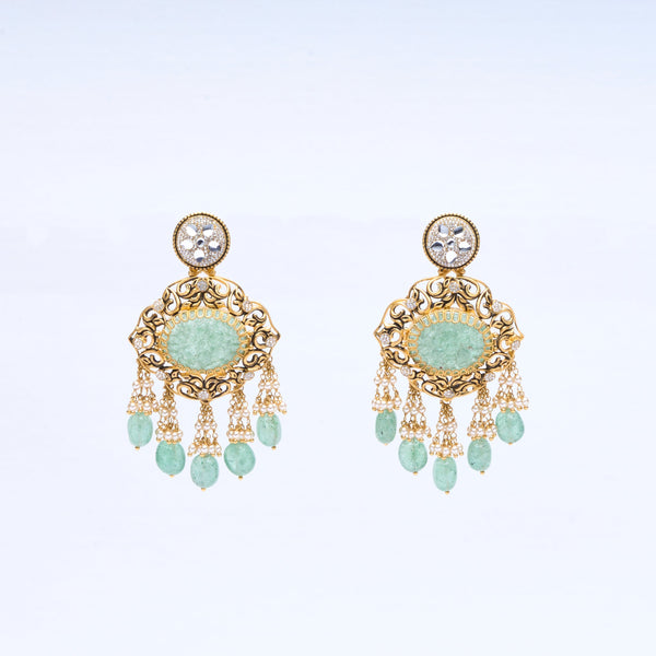 Carved Jade Pearl Chandelier Earrings - Antique Collection