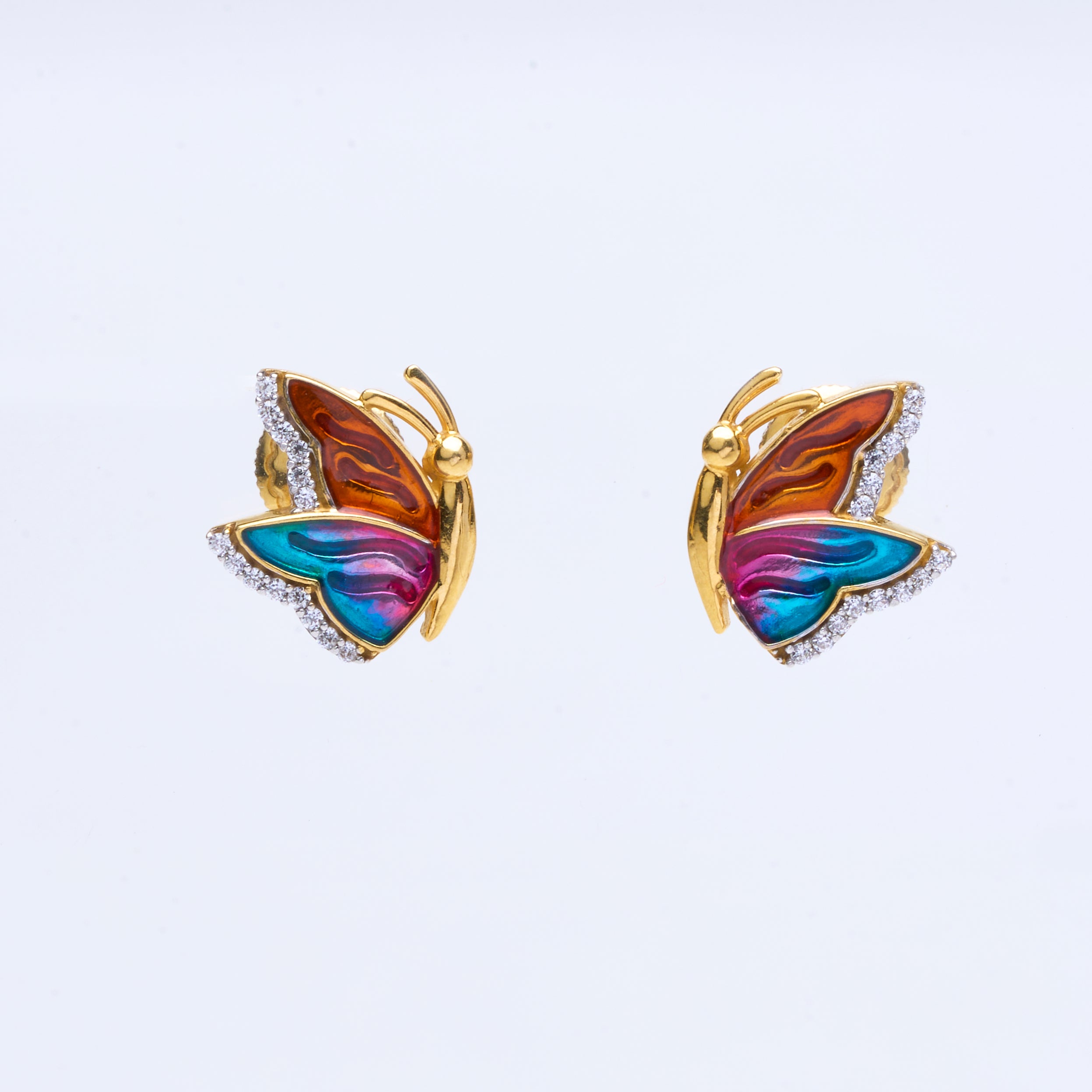 18K gold floral stud earrings with multicolored gemstone petals 