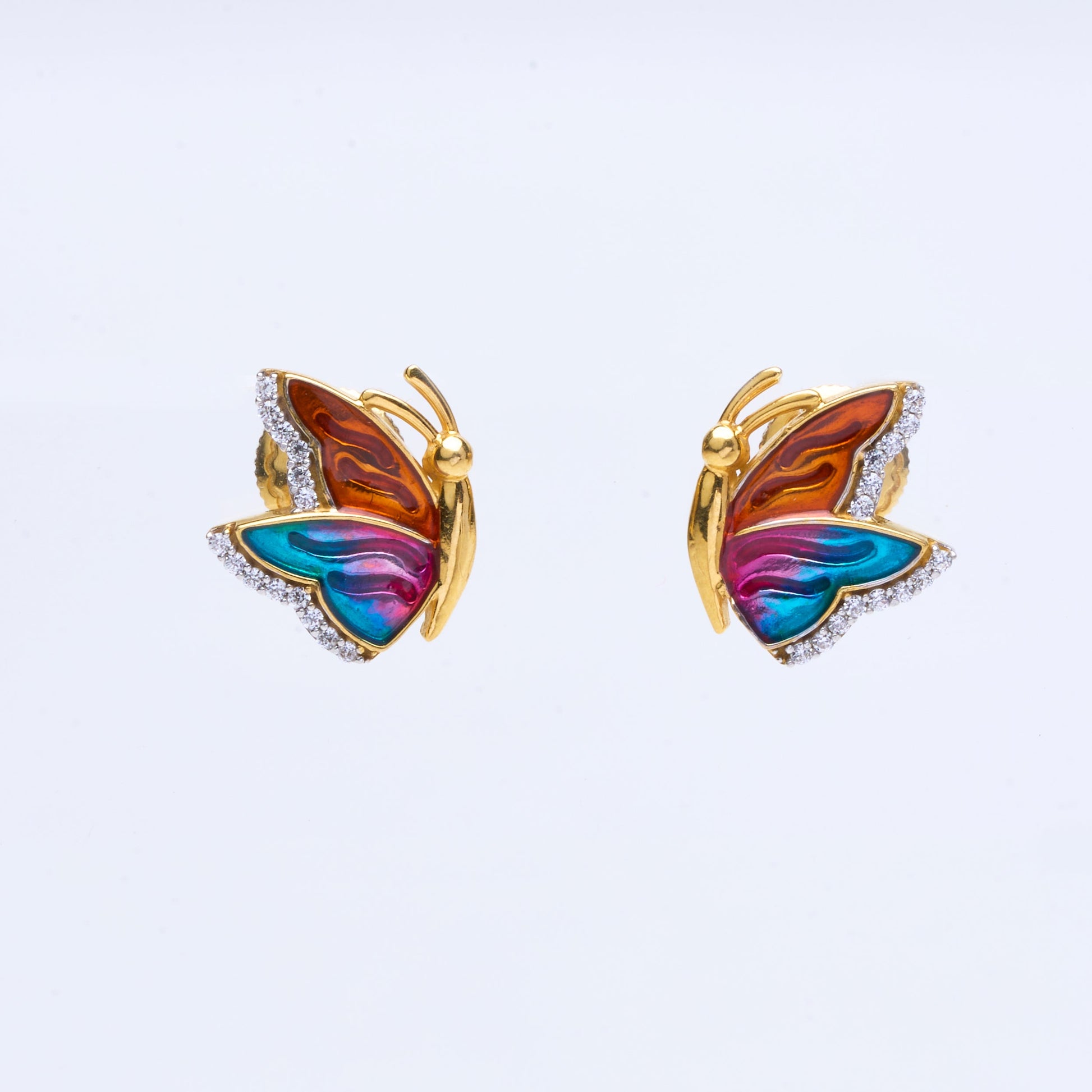 18K gold floral stud earrings with multicolored gemstone petals 