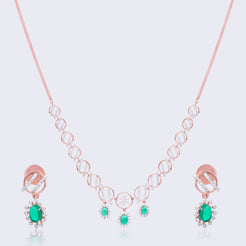  Contemporary Diamond Emerald Necklace Set with Geometric Design in 14KT Rose Gold