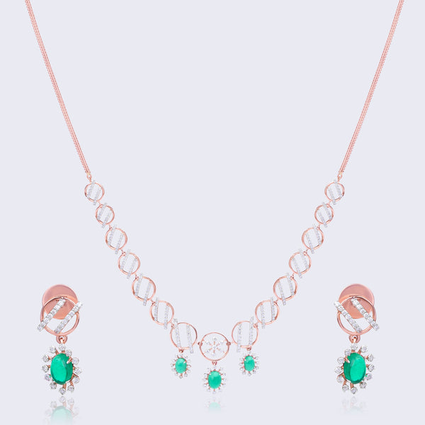Contemporary Diamond Emerald Necklace Set - Modern Elegance