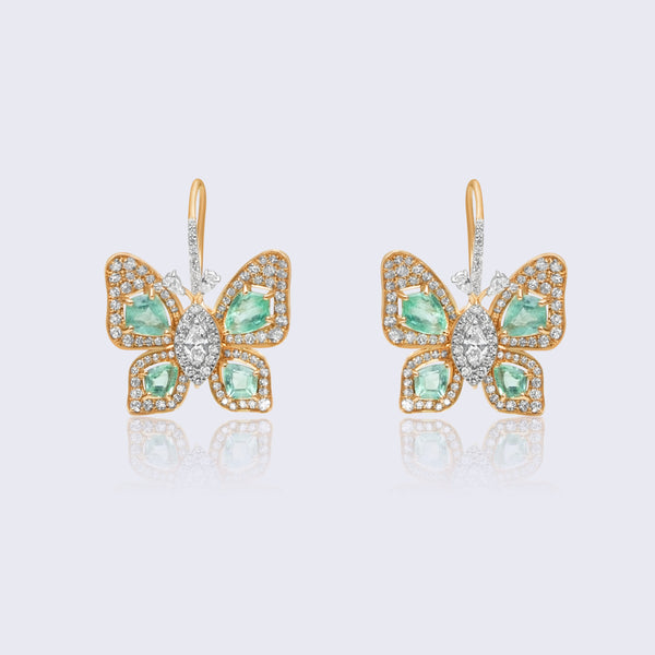 Emerald Butterfly Diamond Earrings