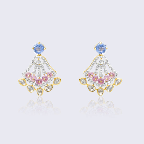 Sapphire Polki Art Deco Fan Earrings