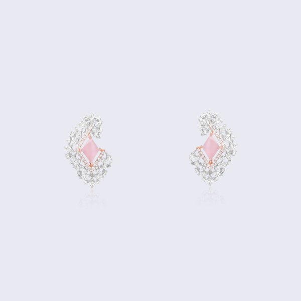 Rose Quartz Diamond Cluster Stud Earrings
