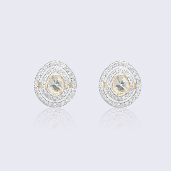 Polki Diamond Circle Stud Earrings