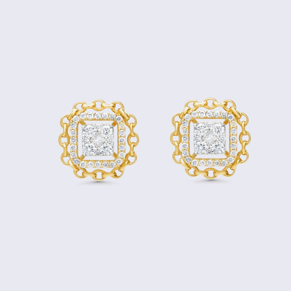 Rose Gold Diamond Halo Chain Studs