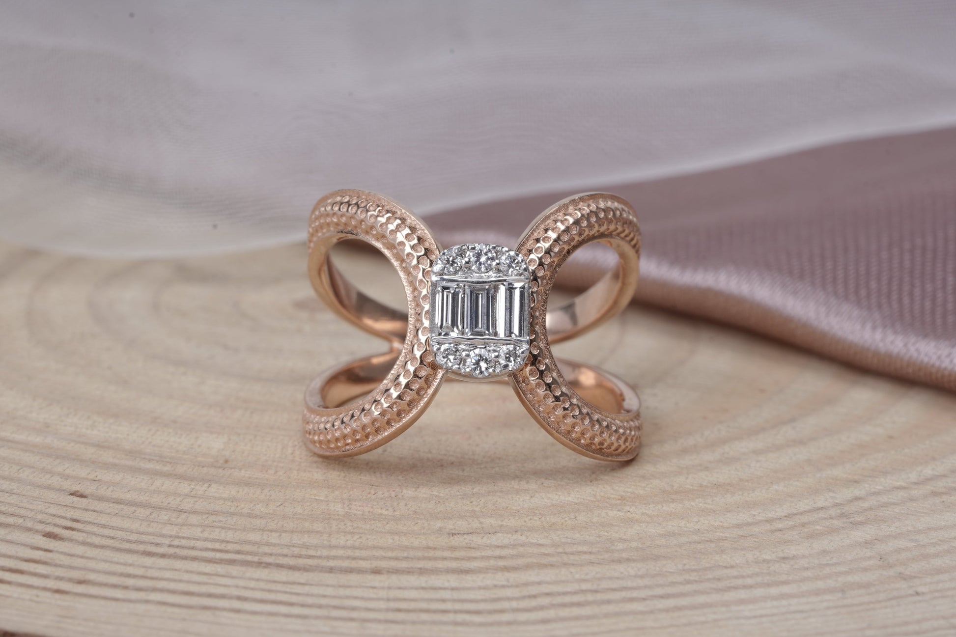  Fancy Shape butterfly ring,baguette diamond