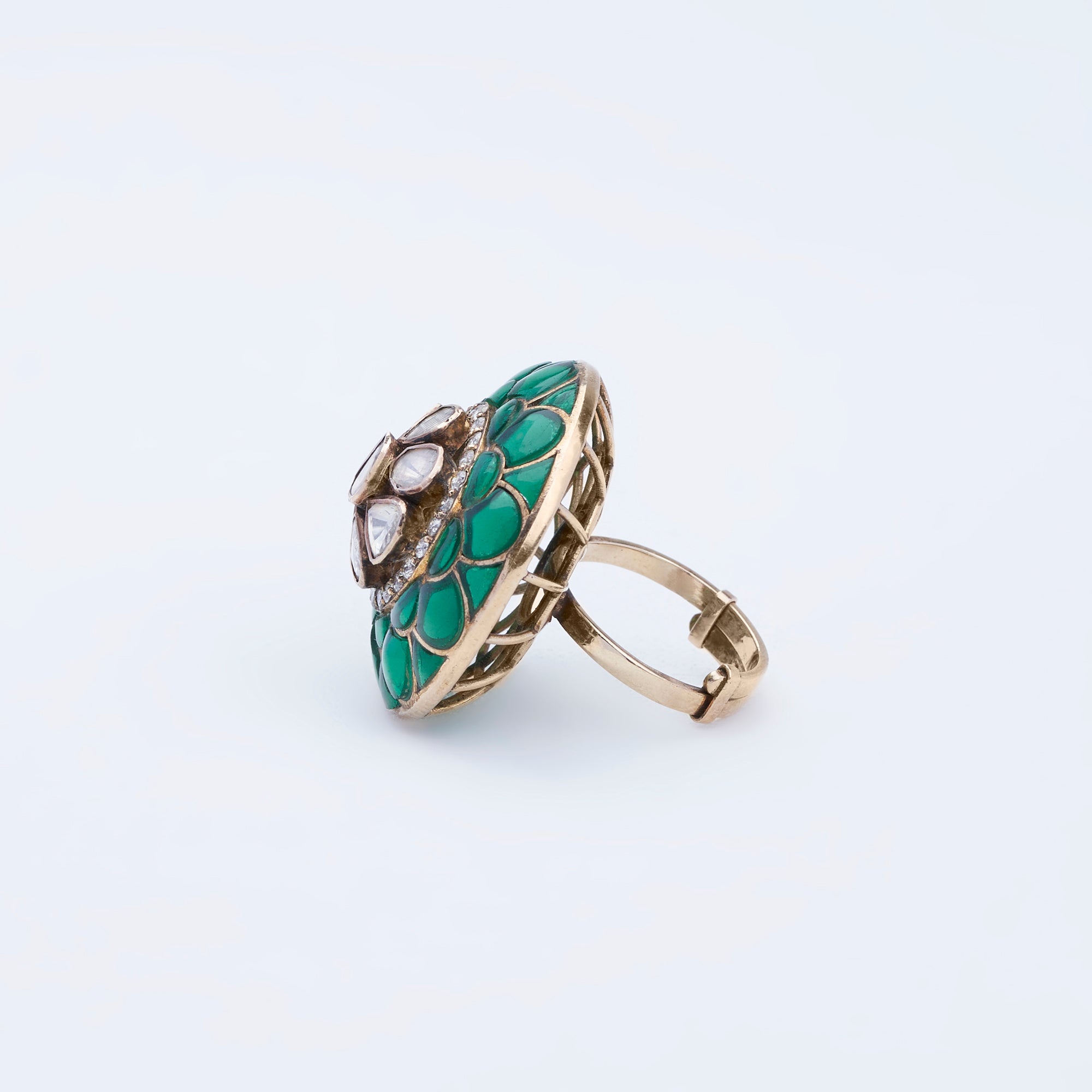 Green Polki Statement Ring