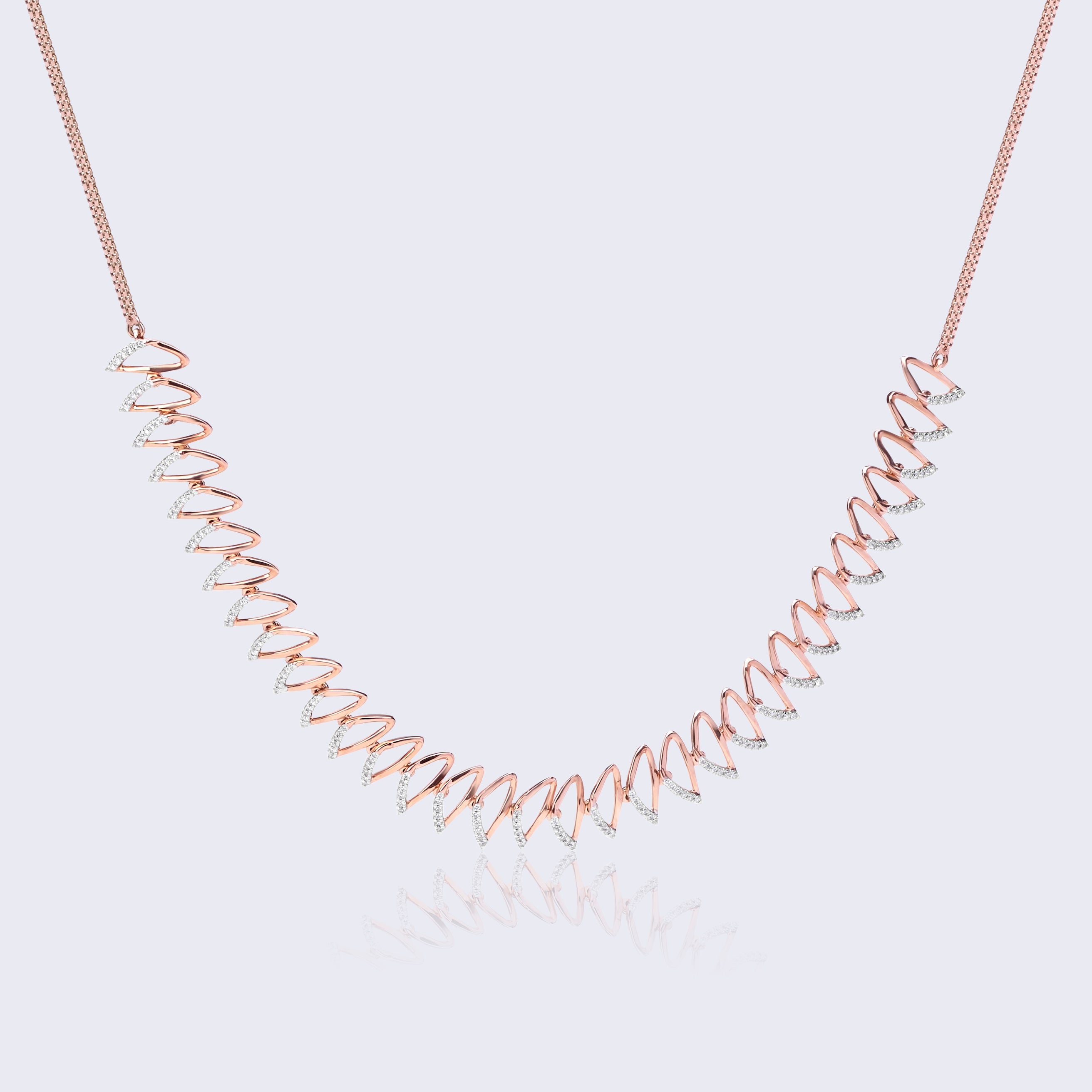 14K rose gold statement necklace with zigzag diamond design