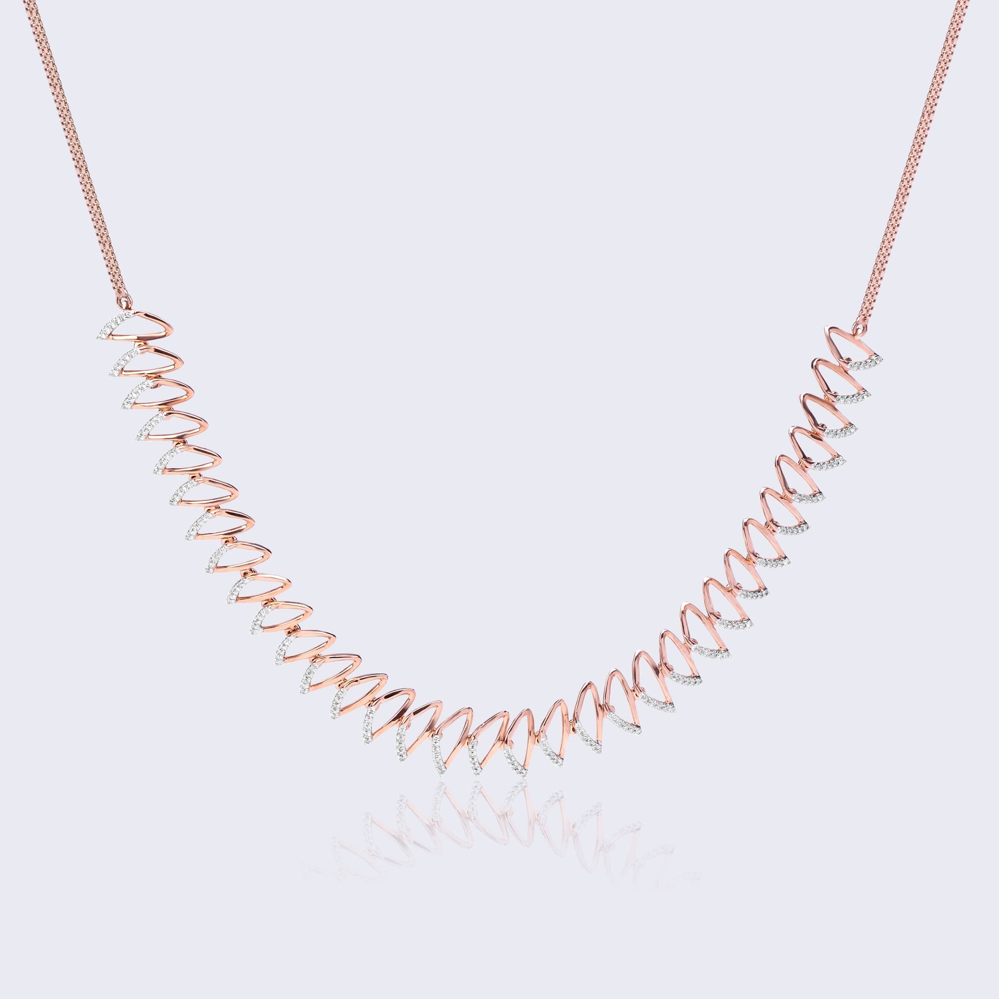 14K rose gold statement necklace with zigzag diamond design