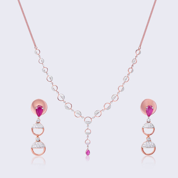 Ruby Diamond Geometric Necklace Set - Modern Elegance