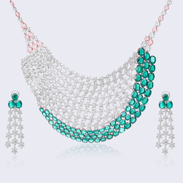 Emerald Diamond Lattice Statement Necklace Set - Bridal Collection