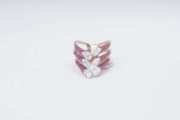 Pink Sapphire Diamond Chevron Ring | Modern Multi-Band Ring