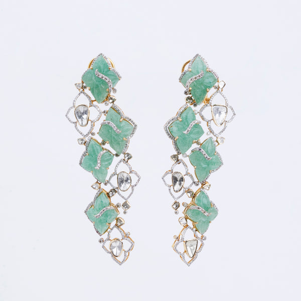 Carved Polki Drop Earrings
