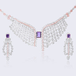 Luxury Amethyst Diamond Necklace Set with Matching Earrings in 14KT Gold with Rose Gold Accents