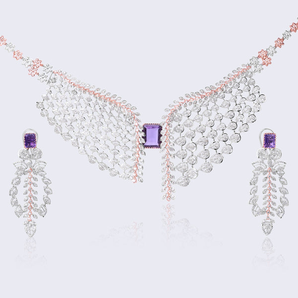 Luxury Amethyst Diamond Necklace Set - Bridal Collection