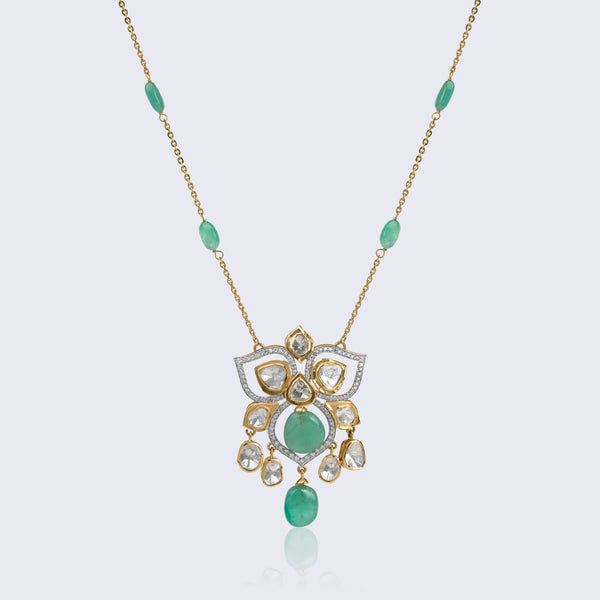Green Polki Flower Pendant