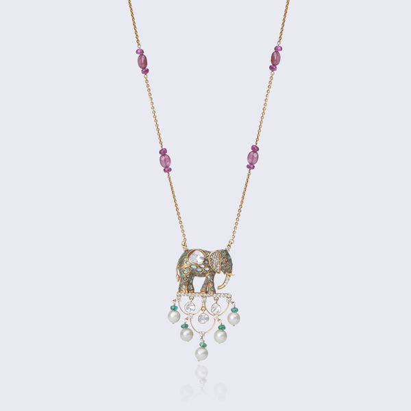 Elephant Polki Flower Pendant