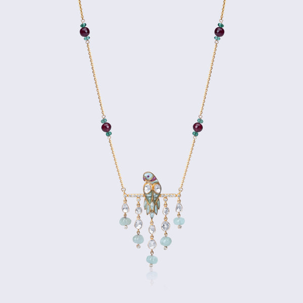 Ruby Emerald Polki Bird Necklace